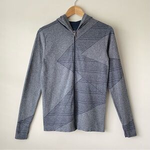 Oiselle Lightweight Athletic Hoodie Jacket Blue Marled  Lightning Print Sz S EUC